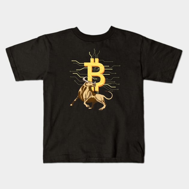 Bitcoin Bull crypto currency Kids T-Shirt by Foxxy Merch